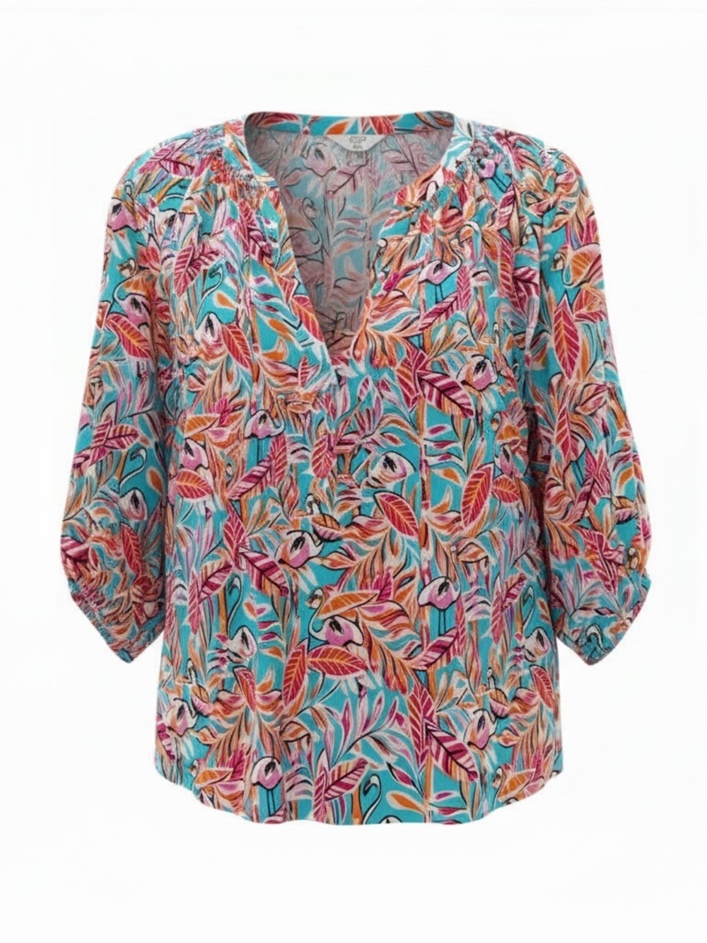 crown & ivy Turquoise Floral V-Neck Peasant Blouse